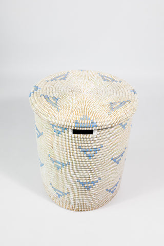 Aufbewahrungskorb mit flachem Deckel blau/weiß - neu