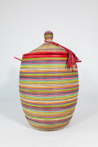 Afrikanischer Wäschekorb mit Deckel / Aufbewahrungskorb Marame, geflochten aus Savannengras - für Bad und Wohnzimmer