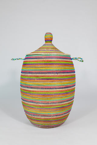 Afrikanischer Wäschekorb mit Deckel / Aufbewahrungskorb Coleur, geflochten aus Savannengras - für Bad und Wohnzimmer